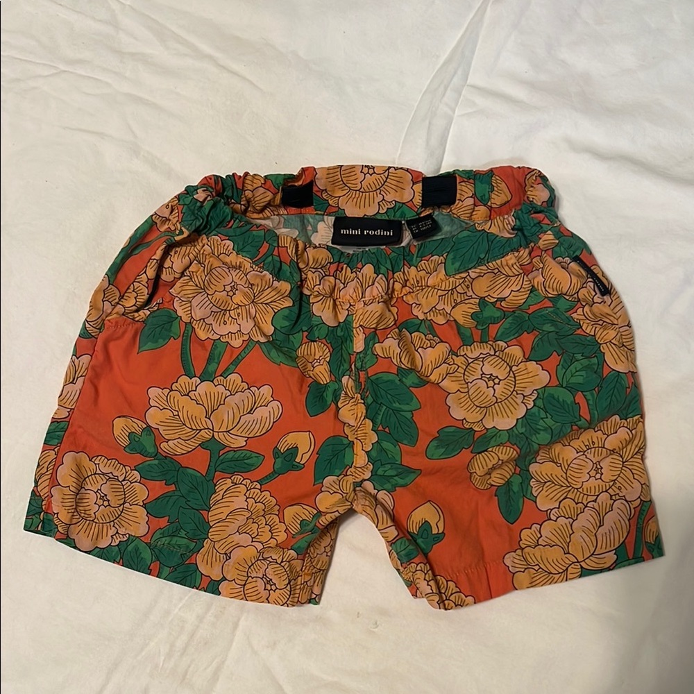 Mini Rodini Orange and Green Floral Shorts